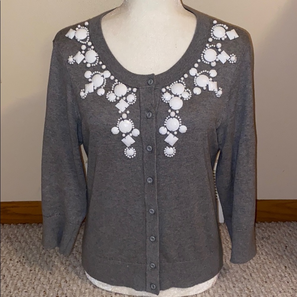Kate spade beaded cardigan cotton silk cashmere L